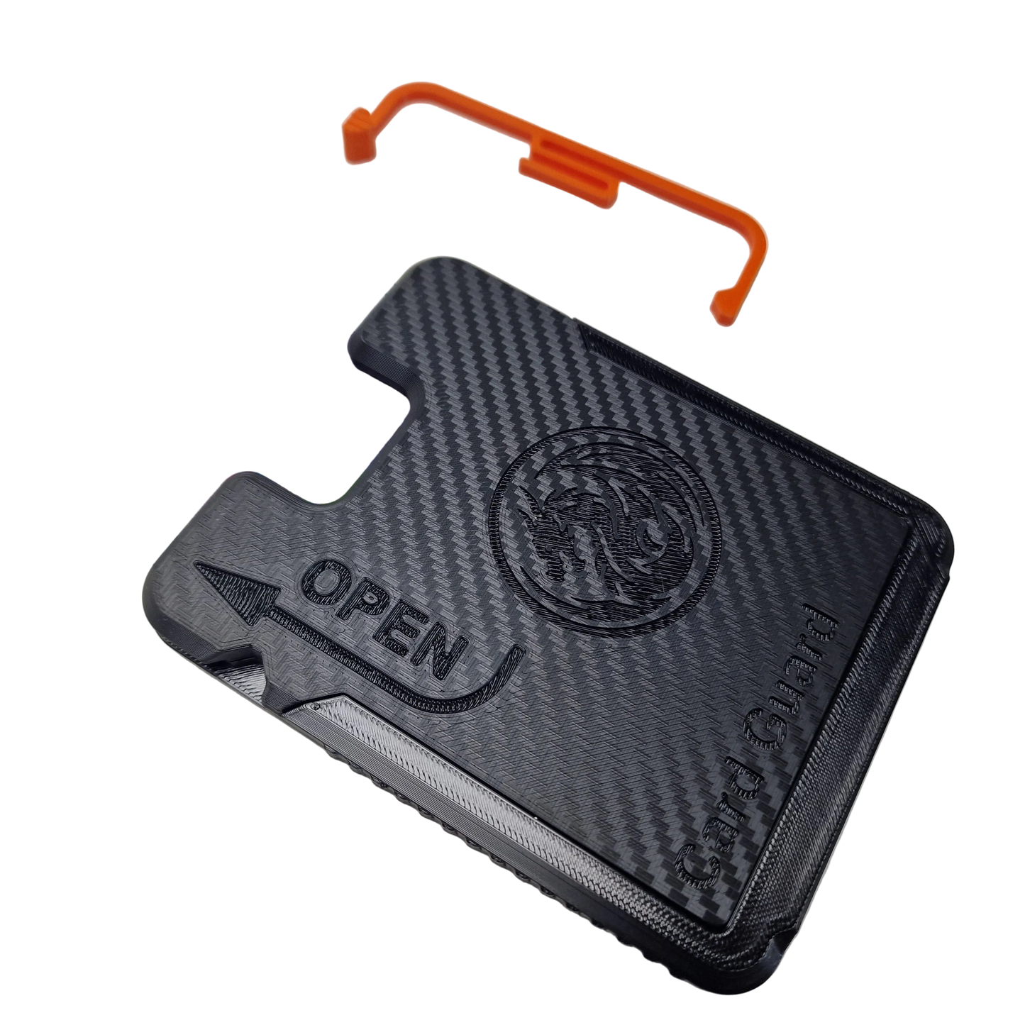 Dragon Scale card protector with orange OPEN latch